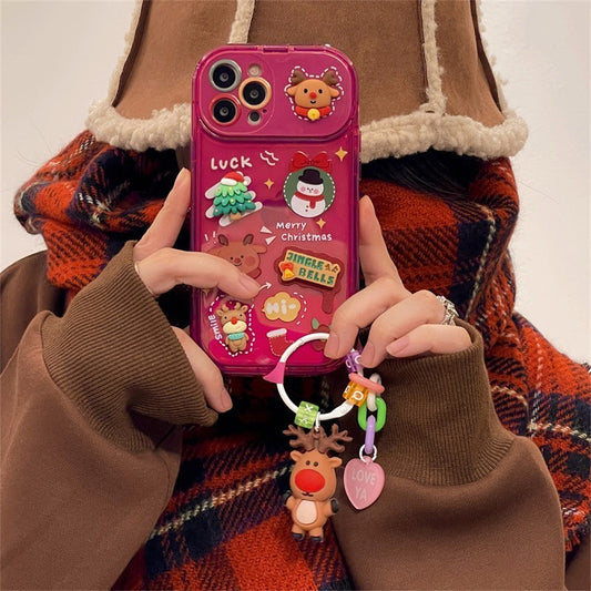 Soft Silicone Christmas Phone Case with Stereo Doll Charm Pendant