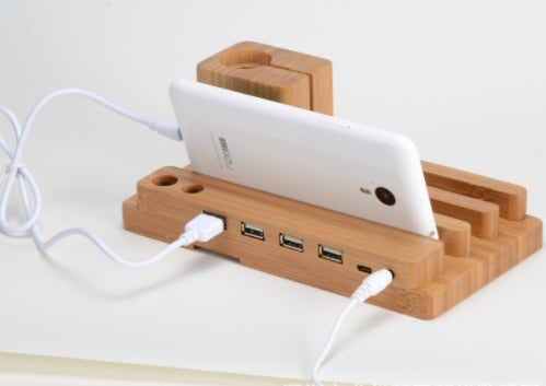 Natural Bamboo Wood Desktop Stand | Multi-Function Charging Base for Phone & Watch