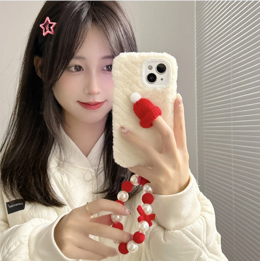 Red Christmas Hat Phone Case with Wrist Bracelet Strap