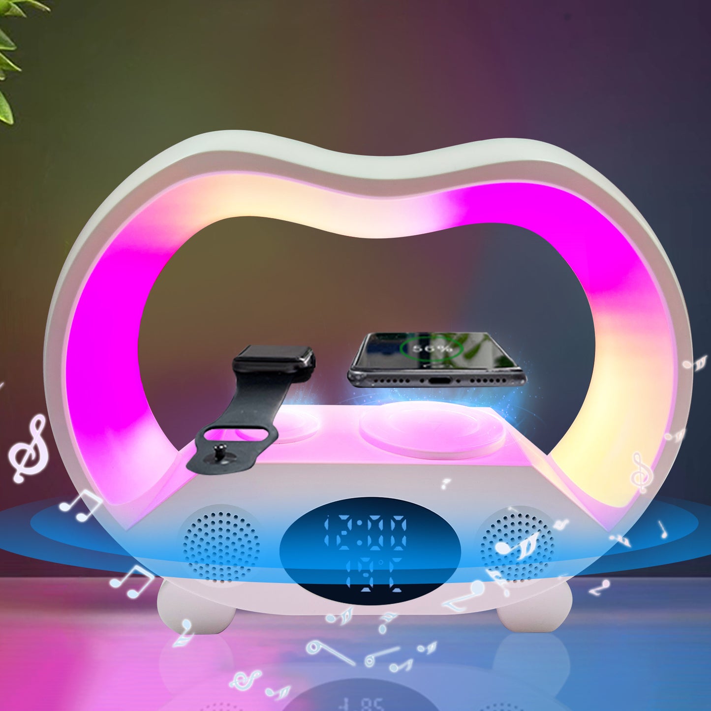 Intelligent 6-in-1 Ambient LED Lamp | Bluetooth Speaker, Wireless Charger & Remote Night Light