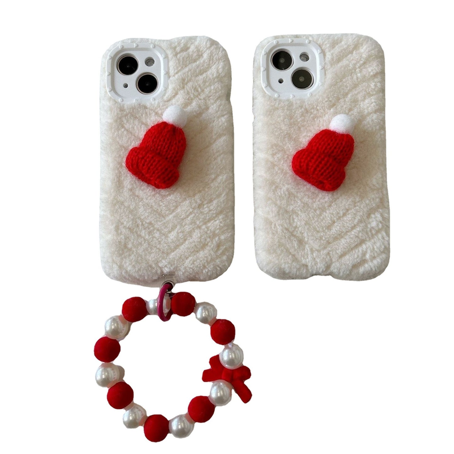 Red Christmas Hat Phone Case with Wrist Bracelet Strap