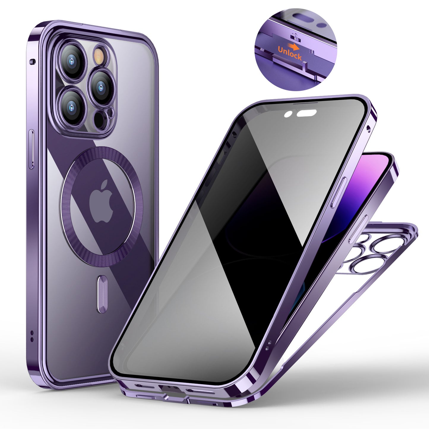 Metal Buckle Magnetic Phone Case with Anti-Spy Screen | Lens Full Cover & Wireless Charging