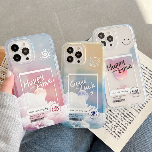 Aesthetic Transparent Cloud Letter Phone Case | Gradient Soft Cover for iPhone 11-14