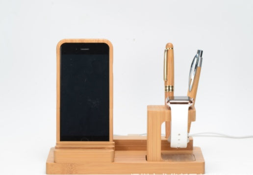 Natural Bamboo Wood Desktop Stand | Multi-Function Charging Base for Phone & Watch