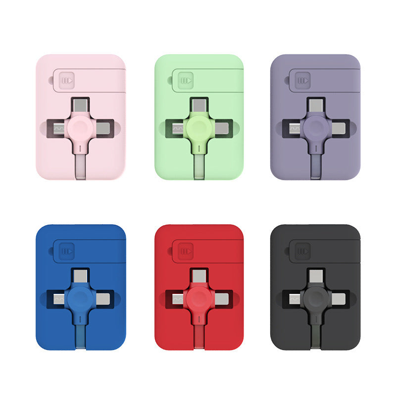 Creative Macaron Storage Box 4-in-1 Charging Data Cable | Retractable Phone Stand