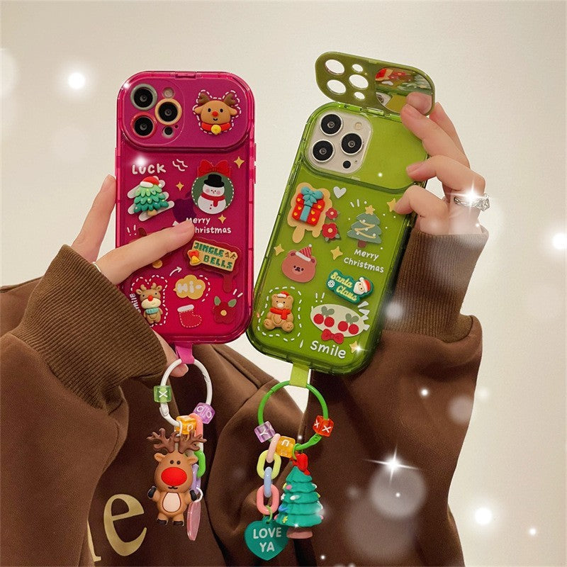 Soft Silicone Christmas Phone Case with Stereo Doll Charm Pendant