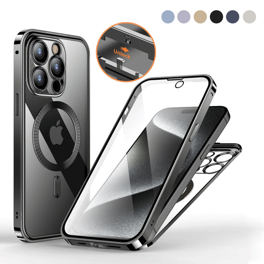Metal Buckle Magnetic Phone Case with Anti-Spy Screen | Lens Full Cover & Wireless Charging