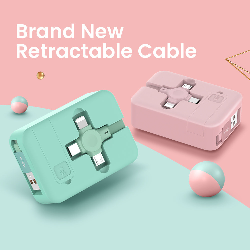 Creative Macaron Storage Box 4-in-1 Charging Data Cable | Retractable Phone Stand