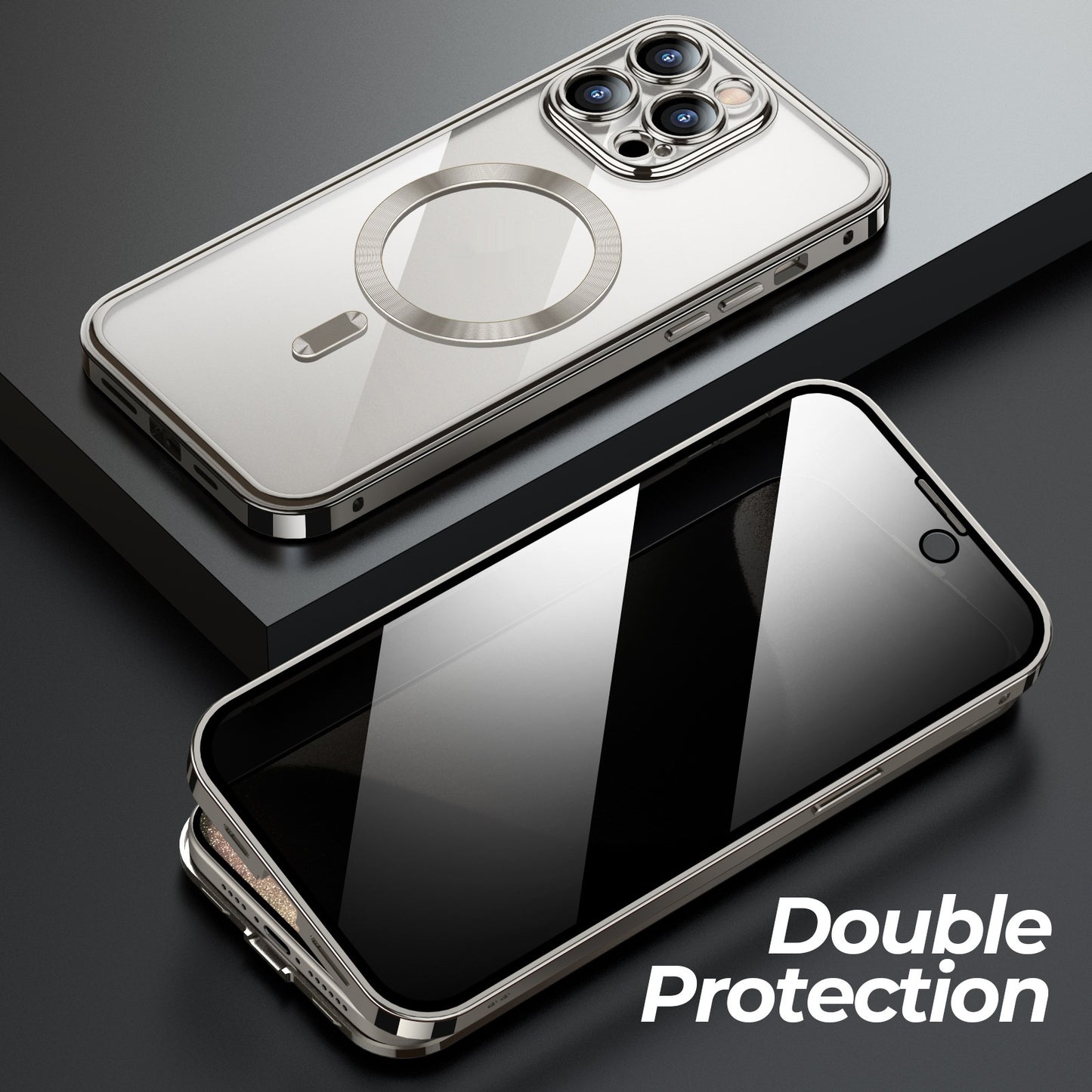 Metal Buckle Magnetic Phone Case with Anti-Spy Screen | Lens Full Cover & Wireless Charging