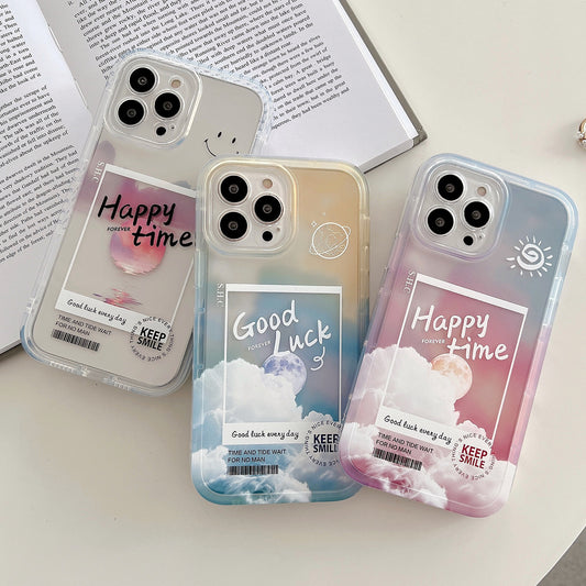 Aesthetic Transparent Cloud Letter Phone Case | Gradient Soft Cover for iPhone 11-14