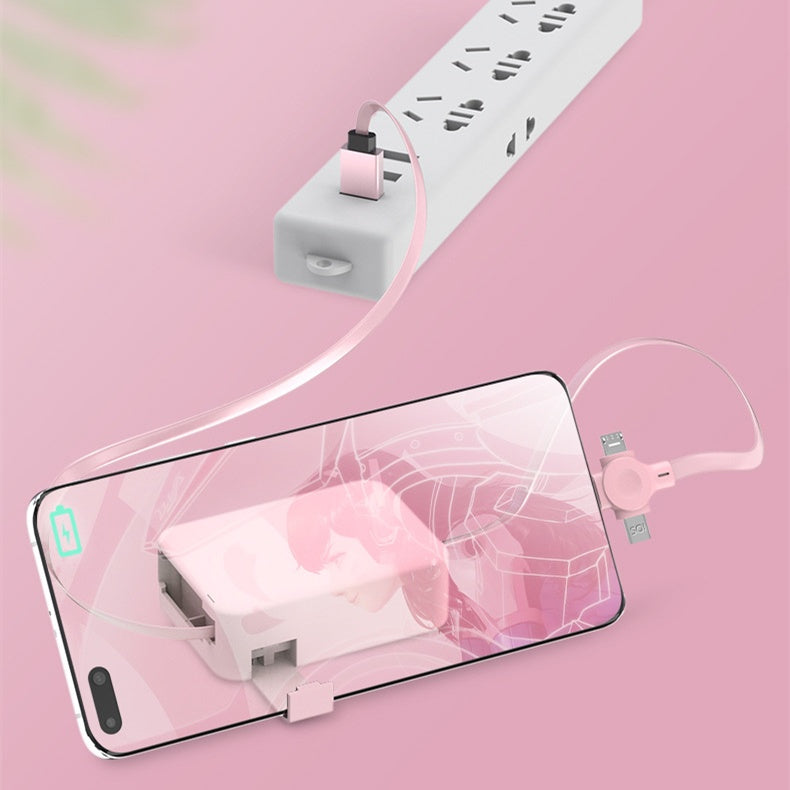 Creative Macaron Storage Box 4-in-1 Charging Data Cable | Retractable Phone Stand
