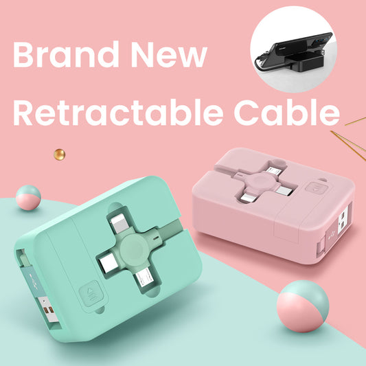 Creative Macaron Storage Box 4-in-1 Charging Data Cable | Retractable Phone Stand