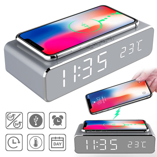 Electric Alarm Clock Table Decor | Digital Despertador with Wireless Fast Charger