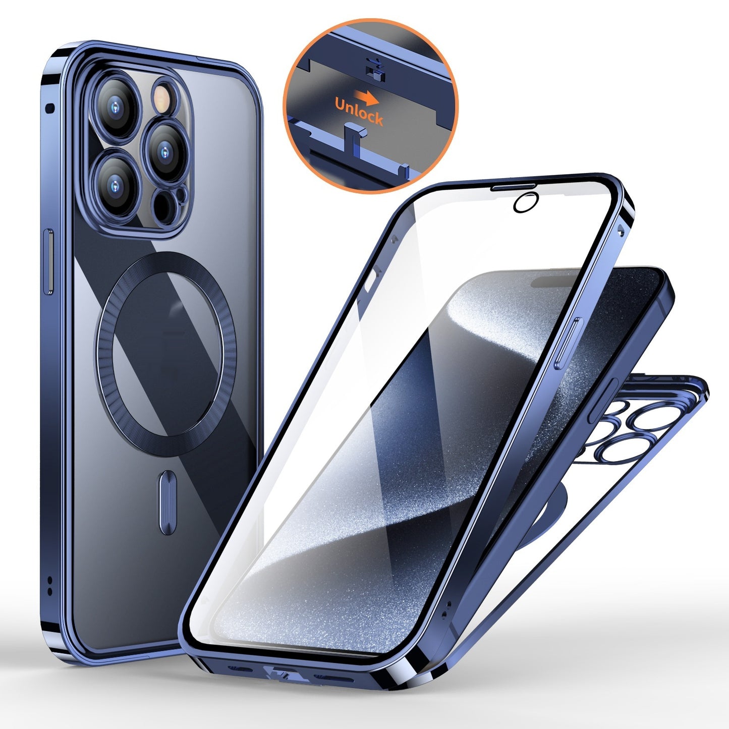 Metal Buckle Magnetic Phone Case with Anti-Spy Screen | Lens Full Cover & Wireless Charging