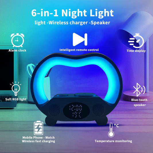 Intelligent 6-in-1 Ambient LED Lamp | Bluetooth Speaker, Wireless Charger & Remote Night Light