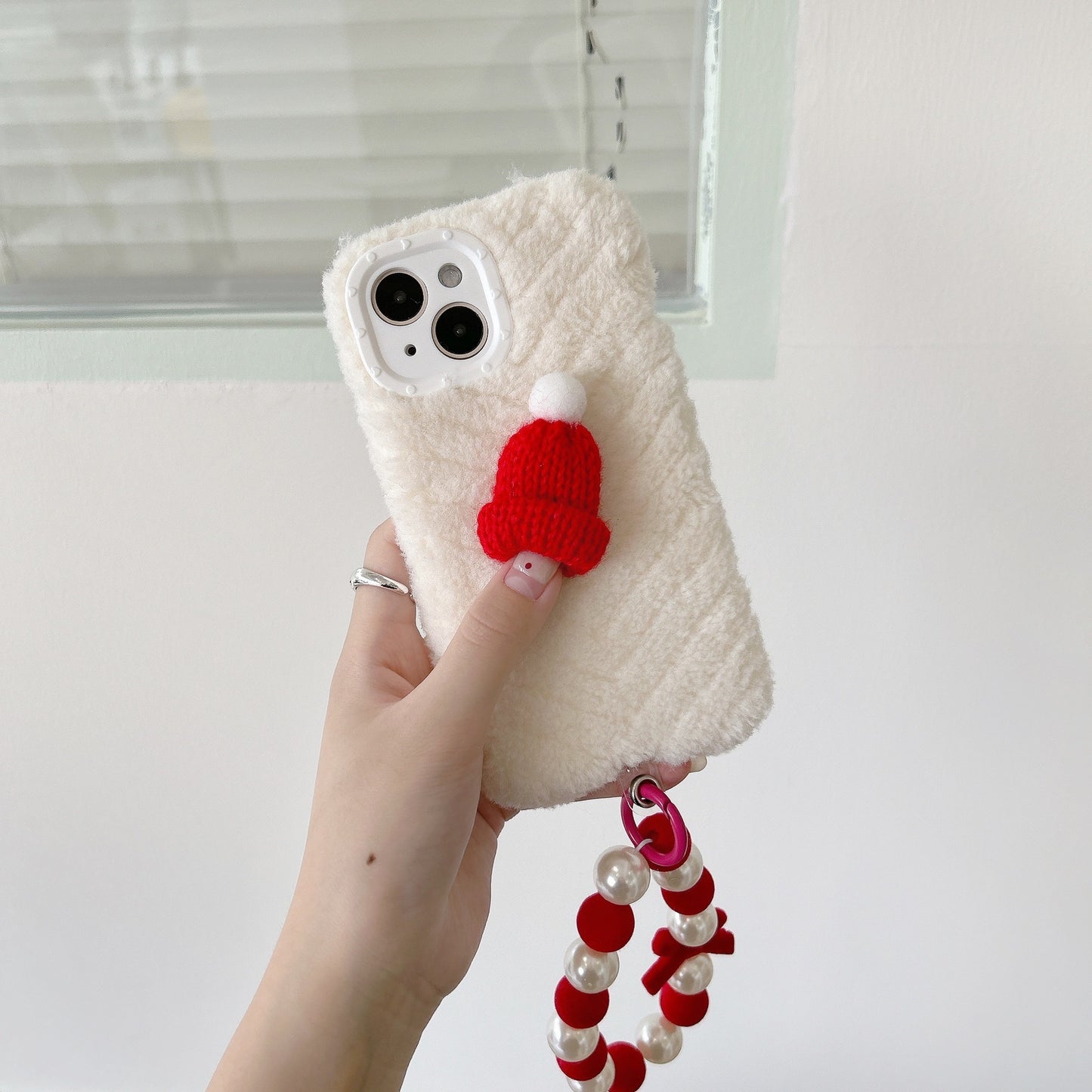 Red Christmas Hat Phone Case with Wrist Bracelet Strap
