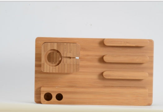 Natural Bamboo Wood Desktop Stand | Multi-Function Charging Base for Phone & Watch