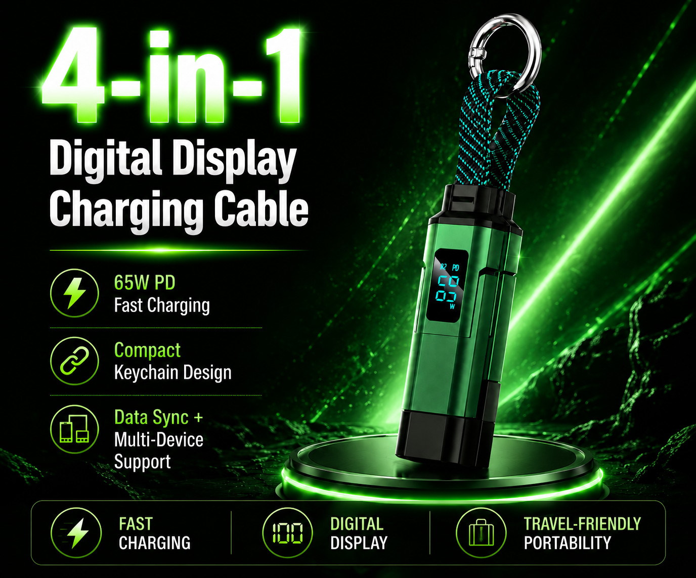 4-in-1 Digital Display Keychain Charging Cable