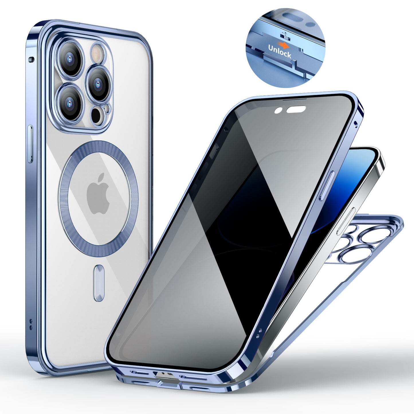 Metal Buckle Magnetic Phone Case with Anti-Spy Screen | Lens Full Cover & Wireless Charging