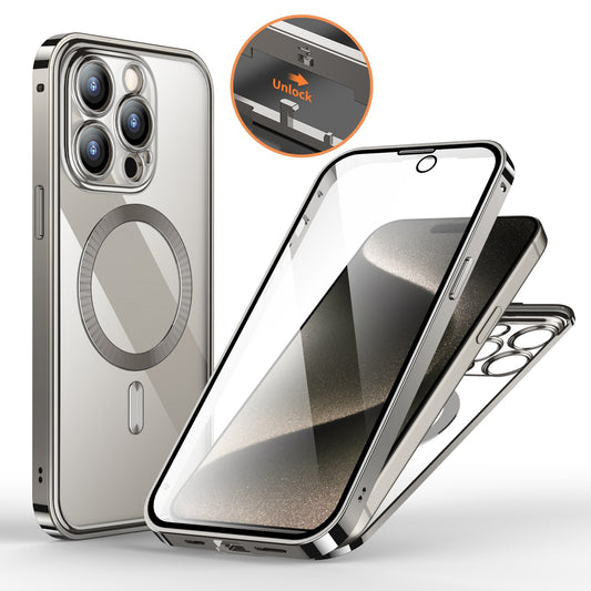 Metal Buckle Magnetic Phone Case with Anti-Spy Screen | Lens Full Cover & Wireless Charging