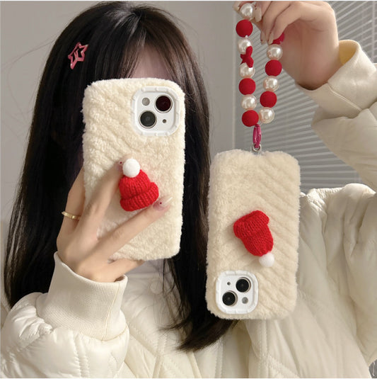 Red Christmas Hat Phone Case with Wrist Bracelet Strap