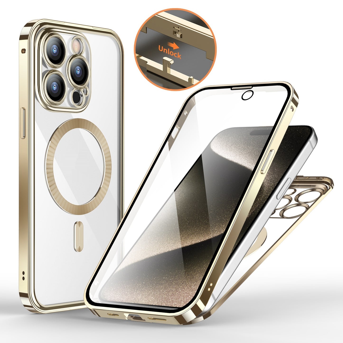 Metal Buckle Magnetic Phone Case with Anti-Spy Screen | Lens Full Cover & Wireless Charging