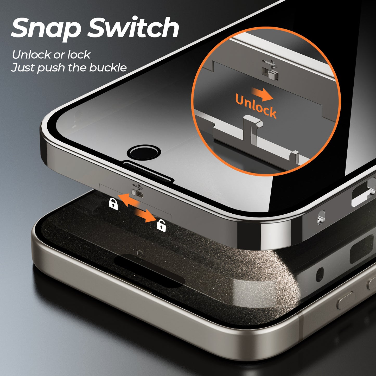Metal Buckle Magnetic Phone Case with Anti-Spy Screen | Lens Full Cover & Wireless Charging