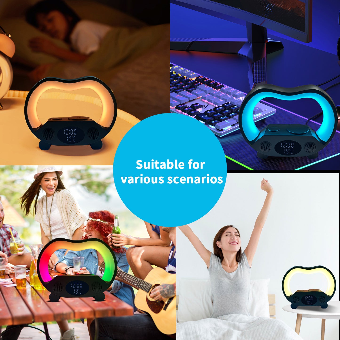 Intelligent 6-in-1 Ambient LED Lamp | Bluetooth Speaker, Wireless Charger & Remote Night Light