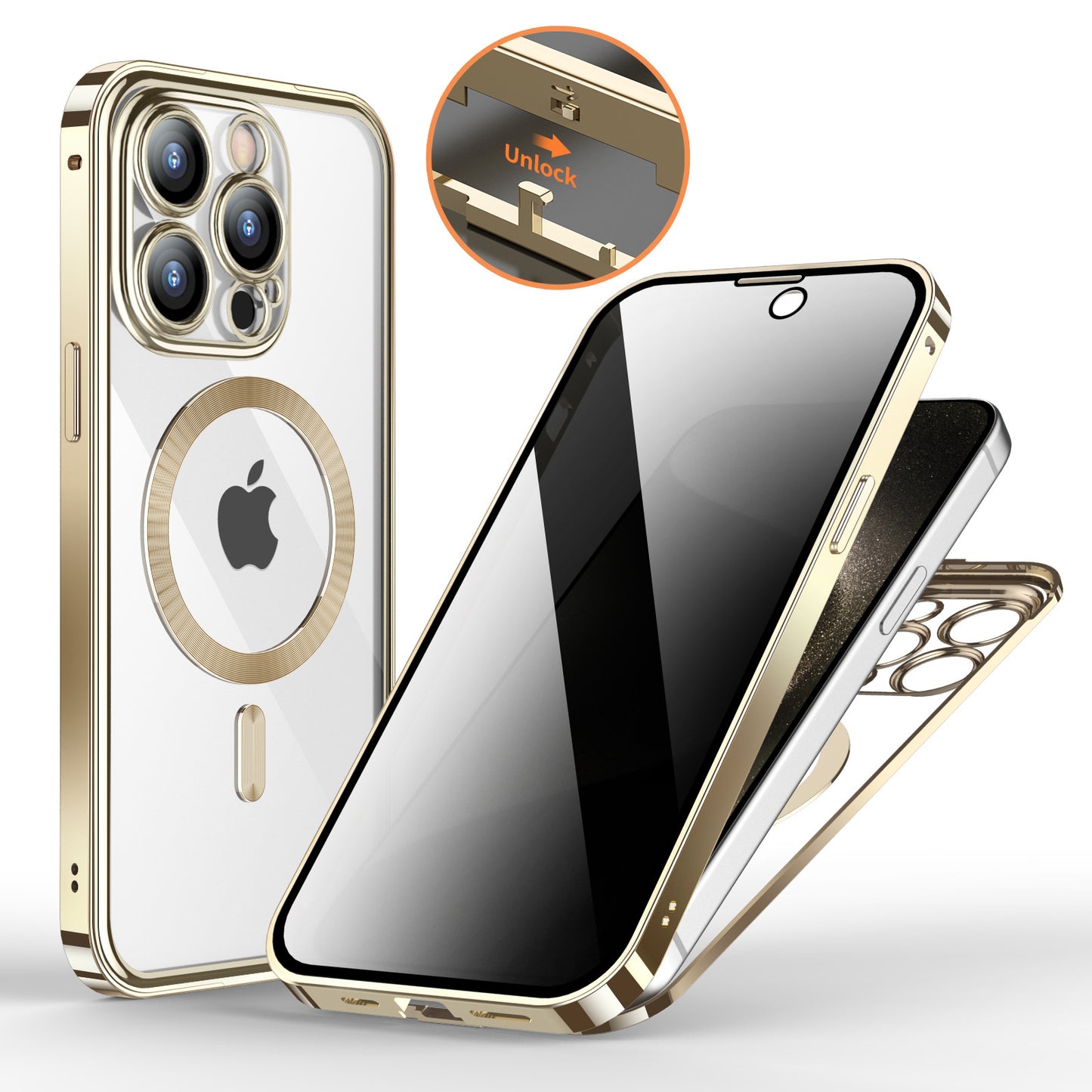 Metal Buckle Magnetic Phone Case with Anti-Spy Screen | Lens Full Cover & Wireless Charging